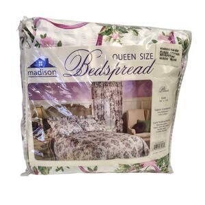 Madison Plisse Bedspread Queen Size 106”x118” Pink Floral New OldStock Vintage